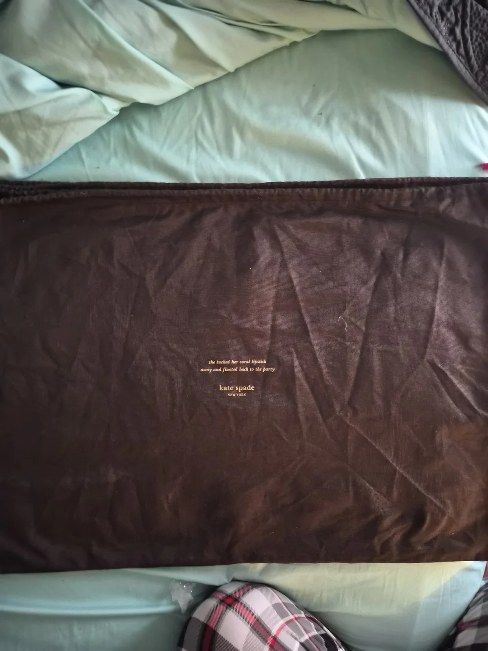 Authentic Kate Spade New York Brown Fabric Dust Bag with Quote – XL (27